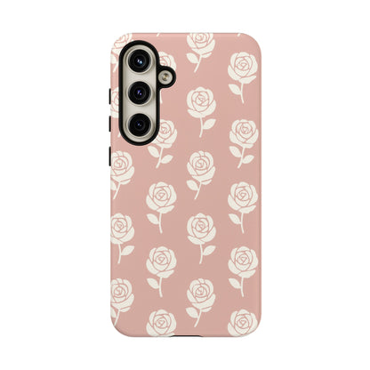 White Rose Pattern Tough Phone Case | Elegant Floral Aesthetic Case for Iphone, Samsung Galaxy and Pixel