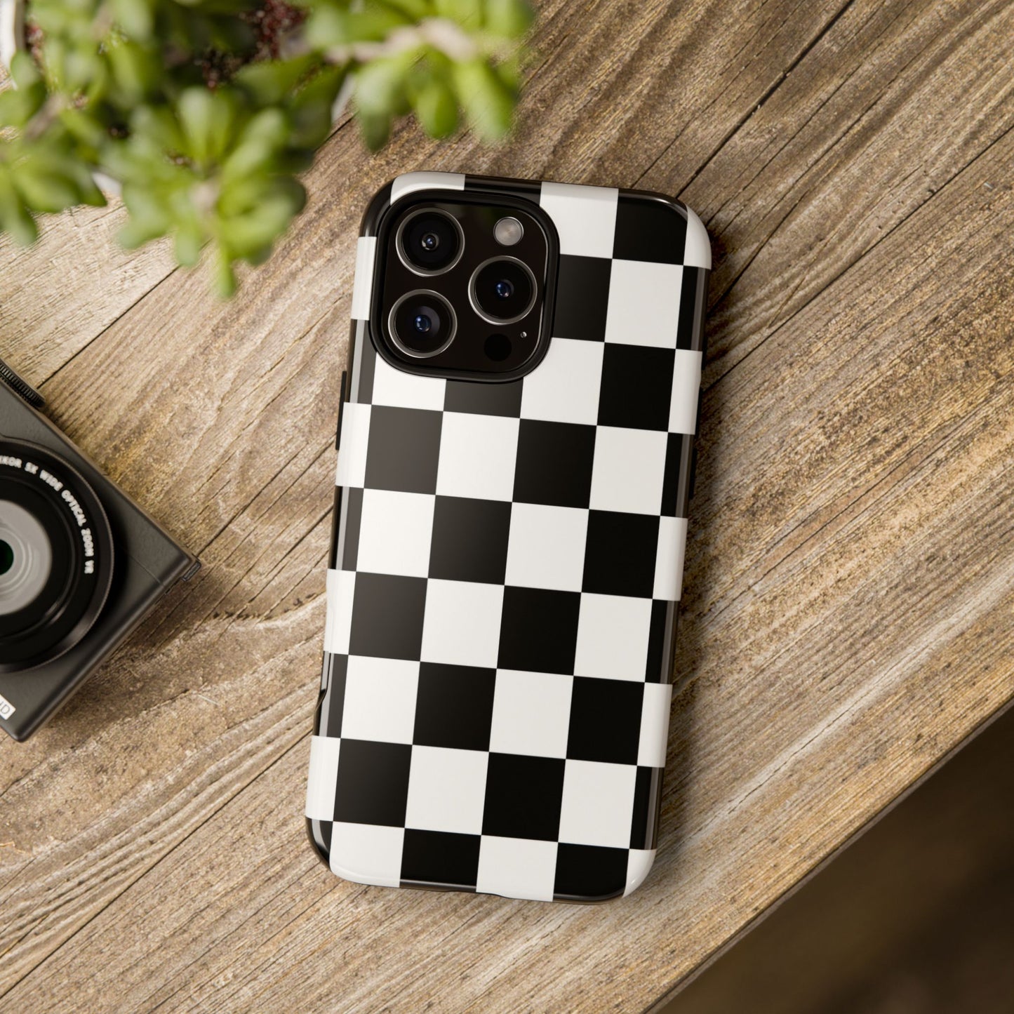 Black & White Checkerboard Phone Case – Classic Aesthetic Tough Protective Case
