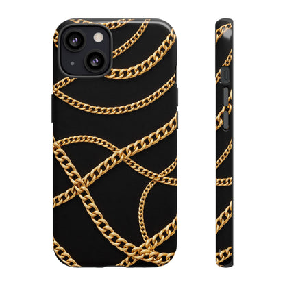 Luxury Gold Chain Phone Case – Black Designer Style Tough Protective Cover for Iphone, Samsung Galaxy and Pixel