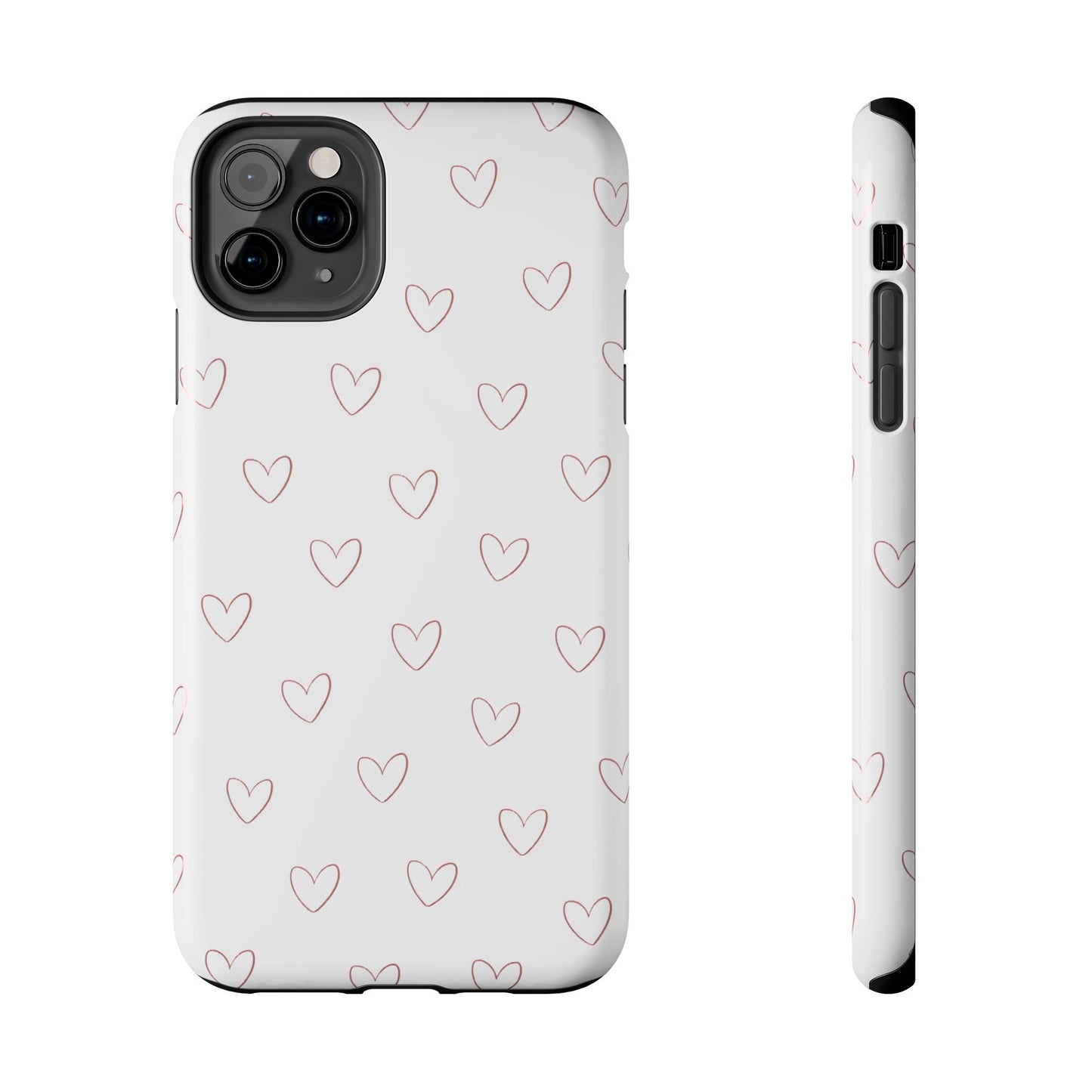 Hand-Drawn Hearts Tough Phone Case | Minimal Pink Heart Pattern