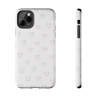 Hand-Drawn Hearts Tough Phone Case | Minimal Pink Heart Pattern
