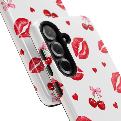 Red Lips & Cherry Phone Case – Y2K Retro Aesthetic Tough Cover
