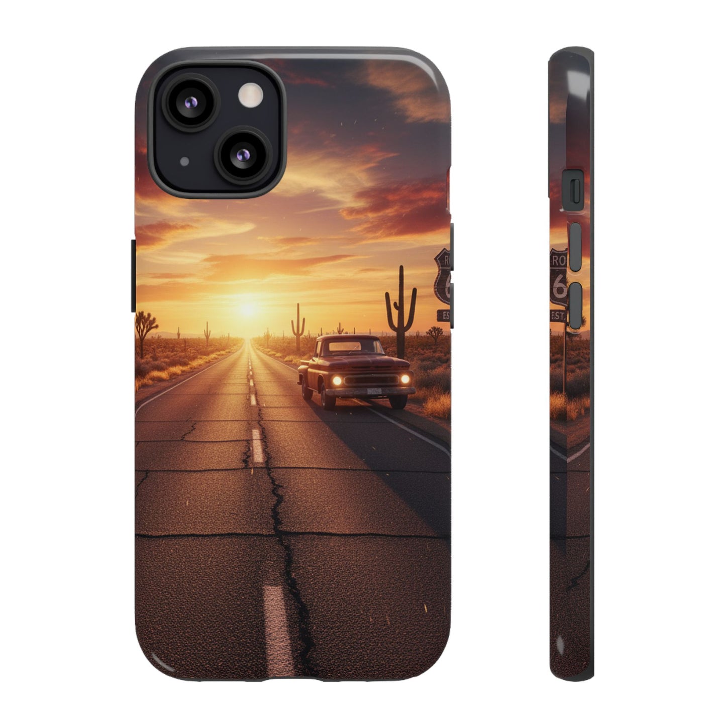 Route 66 Sunset Desert Highway Phone Case – Road Trip Travel Aesthetic Tough Case