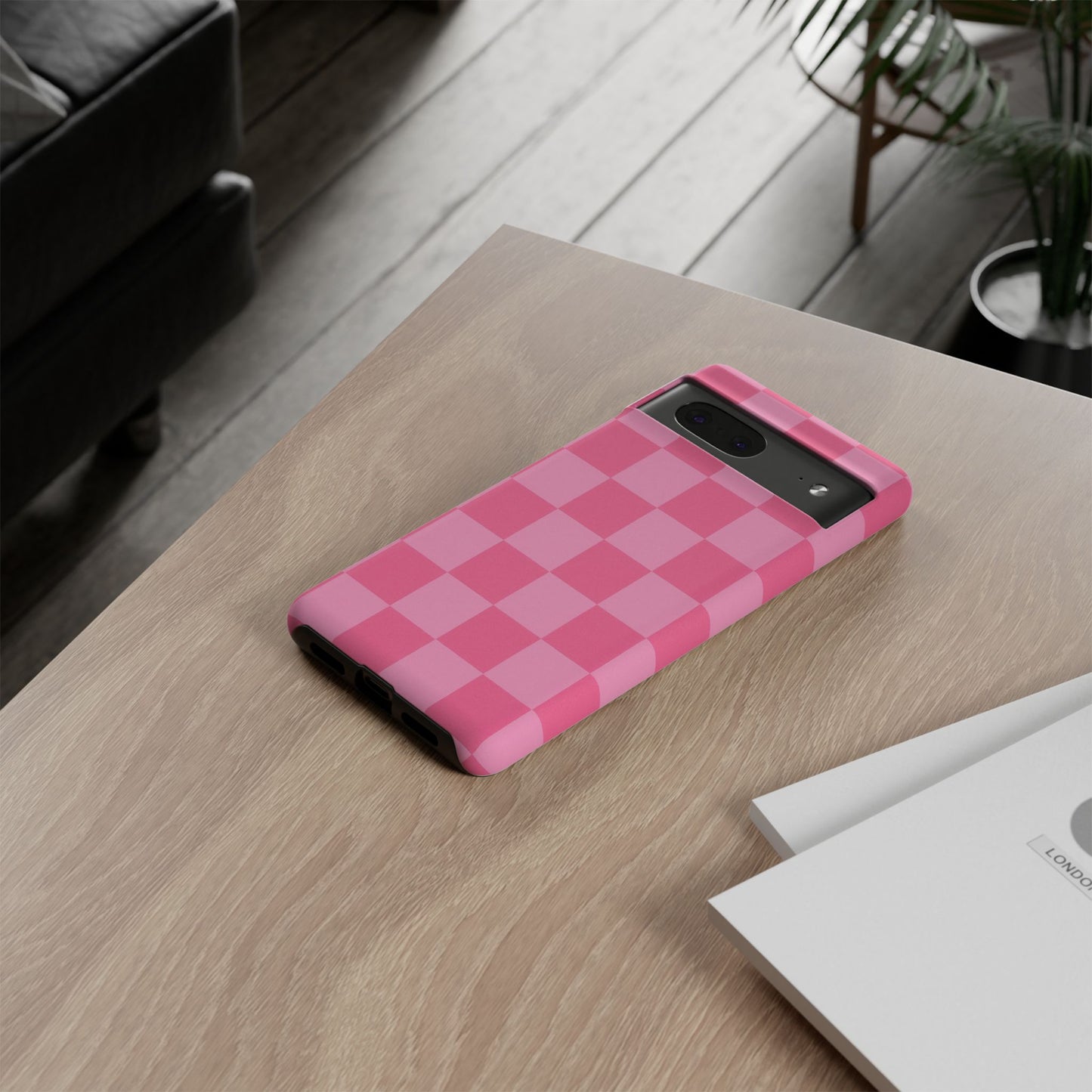 Pink Checkerboard Phone Case – Cute Aesthetic Tough Case for iPhone & Samsung