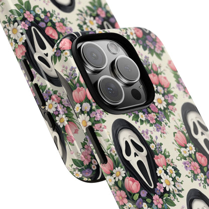 Floral Ghost Face Aesthetic Phone Case – Cute Spooky Tough Cover