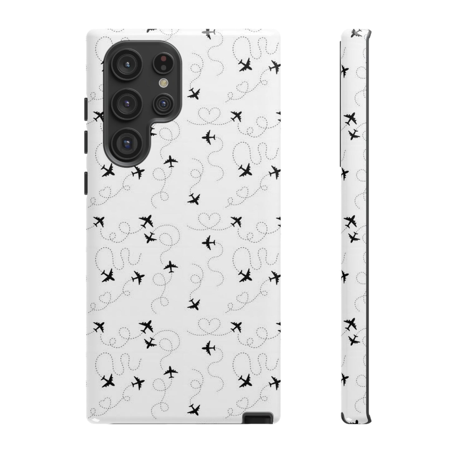 Minimal Paper Airplane Pattern Phone Case – Black White Aesthetic Tough Cover