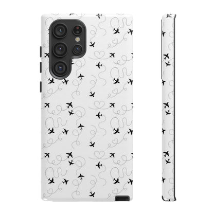 Minimal Paper Airplane Pattern Phone Case – Black White Aesthetic Tough Cover