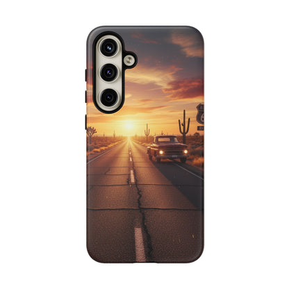Route 66 Sunset Desert Highway Phone Case – Road Trip Travel Aesthetic Tough Case