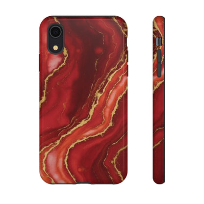 Red Agate Marble Phone Case with Gold Veins – Luxury Tough iPhone & Samsung Case