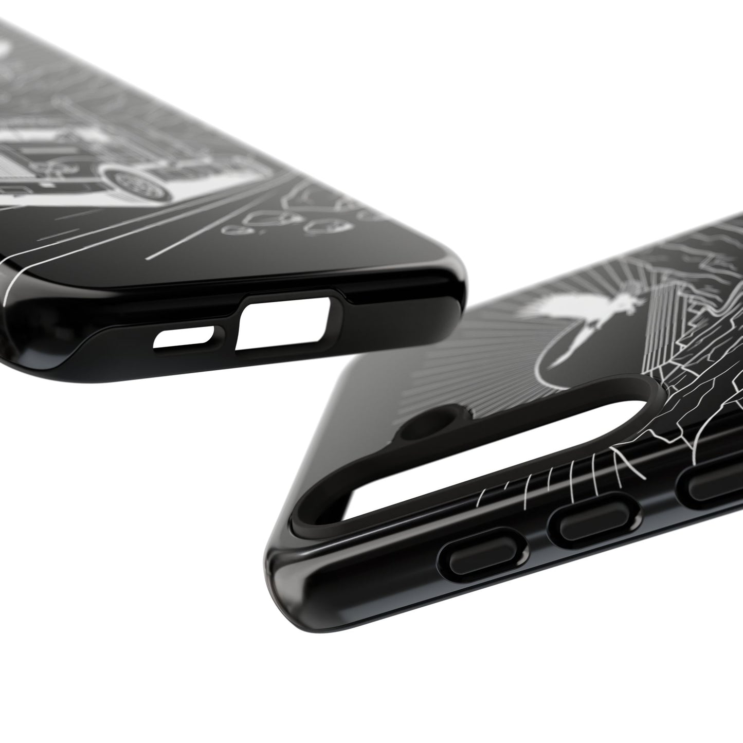 Trucker Highway Phone Case | Eagle & Mountain Line Art | Black Western Tough Case