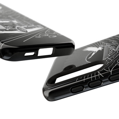 Trucker Highway Phone Case | Eagle & Mountain Line Art | Black Western Tough Case