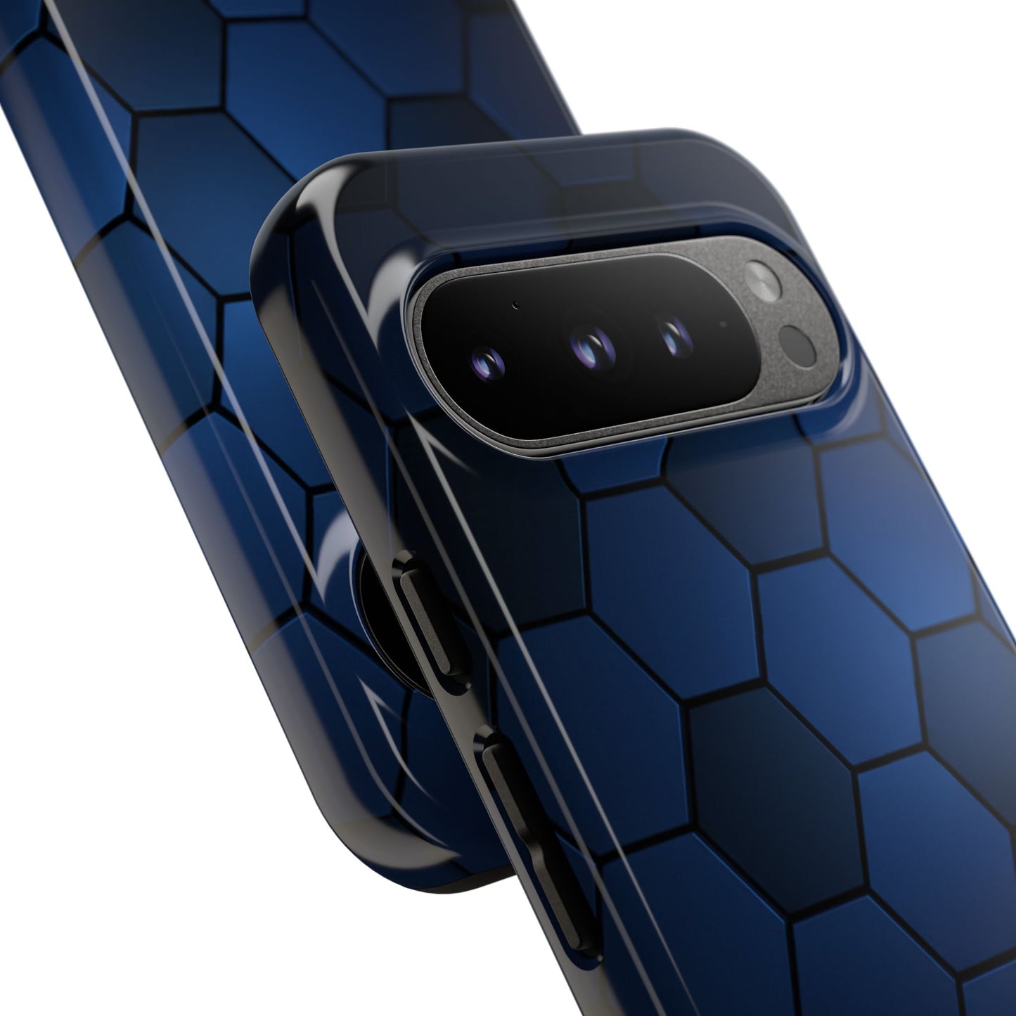 Blue Hexagon Gradient Phone Case | Honeycomb Geometric Tech Aesthetic | Minimalist Tough Case for iPhone & Samsung