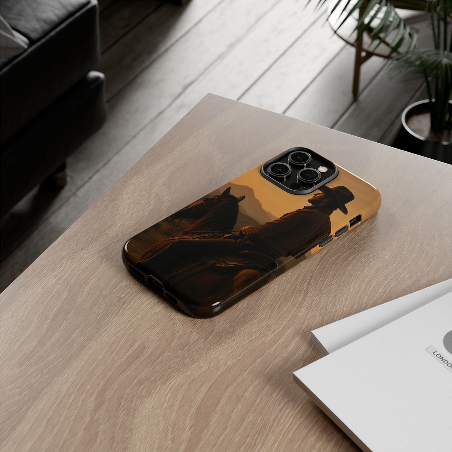 Western Cowboy Sunset Phone Case | Horse Rider Desert Aesthetic Tough Protective Case