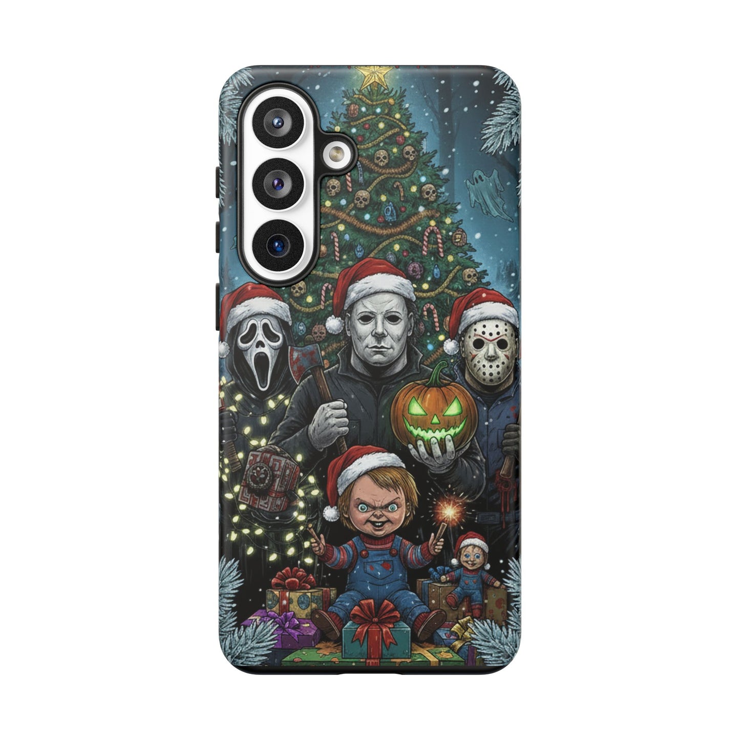 Christmas Horror Phone Case – Festive Slasher Collage Tough Case (iPhone, Samsung, Pixel)