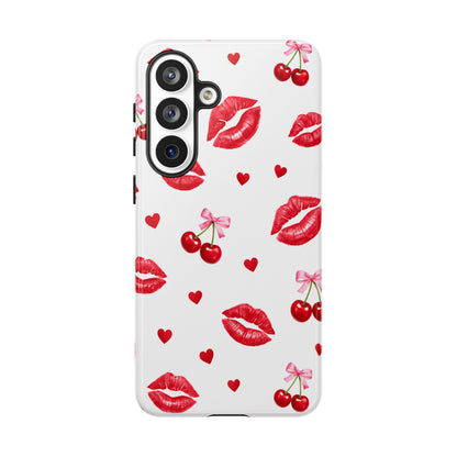 Red Lips & Cherry Phone Case – Y2K Retro Aesthetic Tough Cover