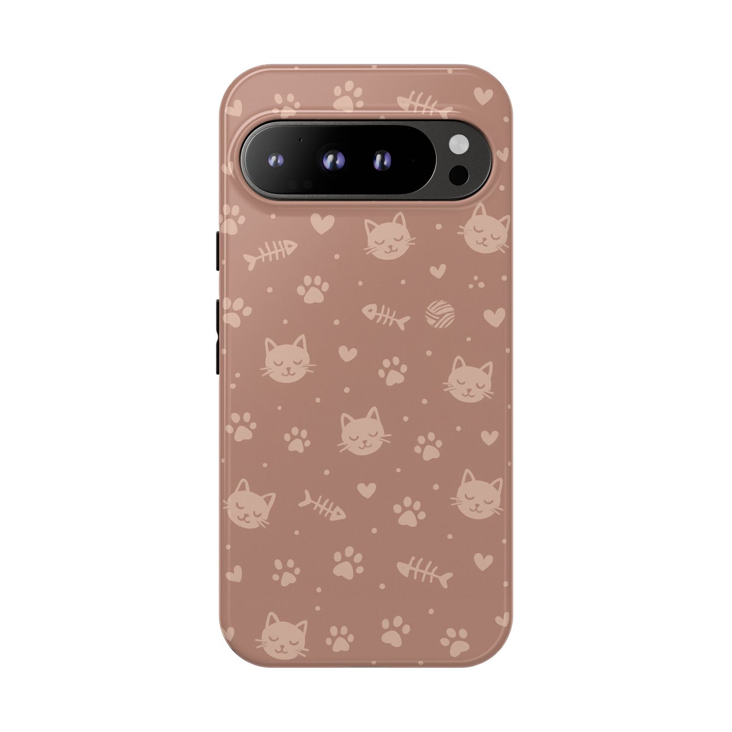 Cute Cat Pattern Phone Case | Paw Prints, Fishbone & Yarn Design Tough Case