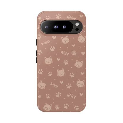 Cute Cat Pattern Phone Case | Paw Prints, Fishbone & Yarn Design Tough Case