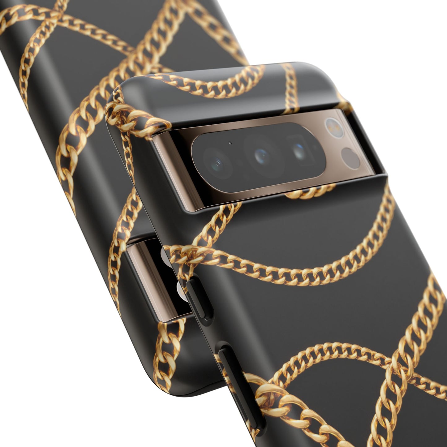 Luxury Gold Chain Phone Case – Black Designer Style Tough Protective Cover for Iphone, Samsung Galaxy and Pixel
