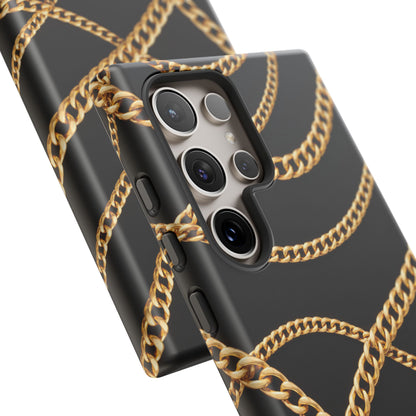 Luxury Gold Chain Phone Case – Black Designer Style Tough Protective Cover for Iphone, Samsung Galaxy and Pixel