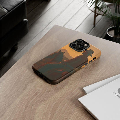 Western Cowboy Sunset Phone Case | Horse Rider Desert Aesthetic Tough Protective Case