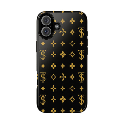 Gold Monogram Pattern Tough Phone Case | Black & Gold Luxury Design for Iphone, Samsung Galaxy and Pixel