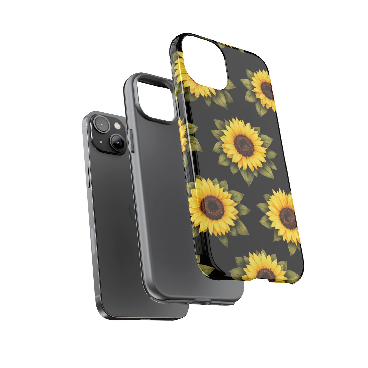 Sunflower Floral Tough Phone Case – Black Background Protective Cover for Iphone, Samsung Galaxy and Pixel