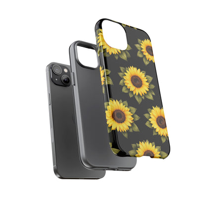 Sunflower Floral Tough Phone Case – Black Background Protective Cover for Iphone, Samsung Galaxy and Pixel