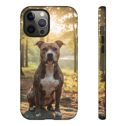 Pitbull Portrait Phone Case | Dog Lover Tough Case, Sunset Forest