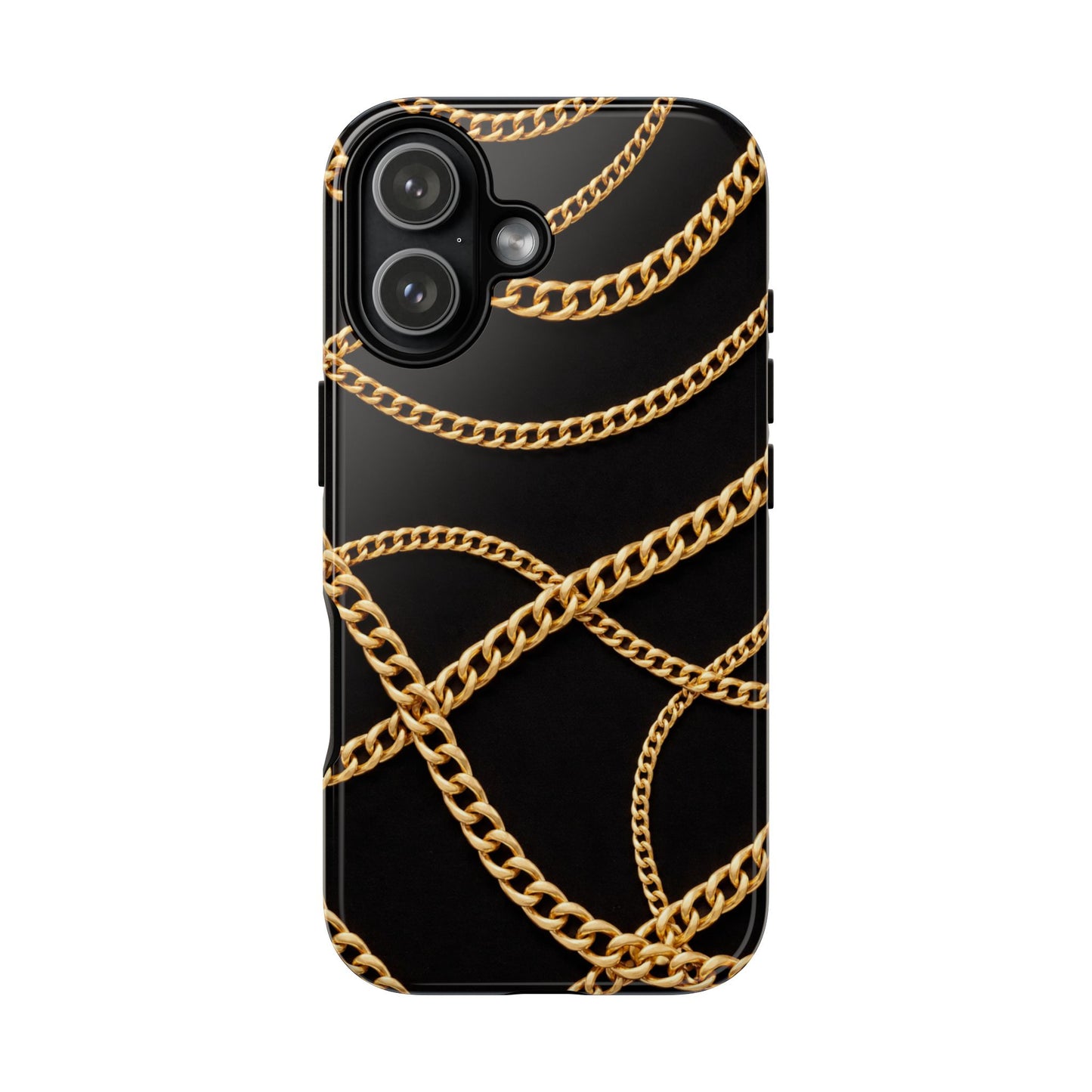 Luxury Gold Chain Phone Case – Black Designer Style Tough Protective Cover for Iphone, Samsung Galaxy and Pixel