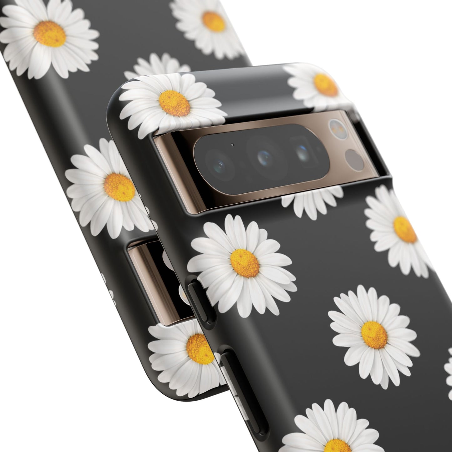 Black Daisy Floral Tough Phone Case – Cute Protective Cover for Iphone, Samsung Galaxy and Pixel