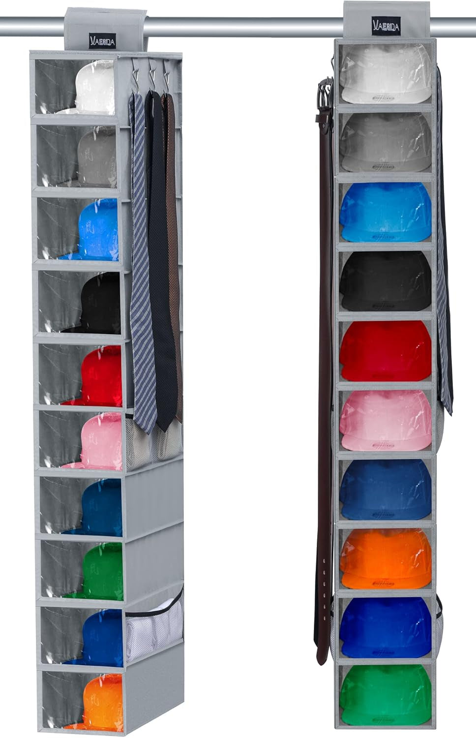 Hat Rack - 10 Shelf Upgraded Version Hat Organizer for Closet with Dust Shield & Side Mesh Storage Pockets - Hat Holder & Hat Racks for Baseball Caps