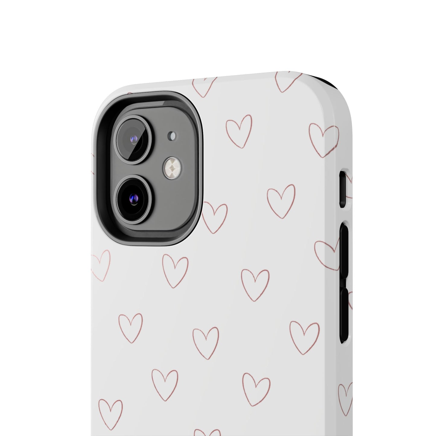 Hand-Drawn Hearts Tough Phone Case | Minimal Pink Heart Pattern