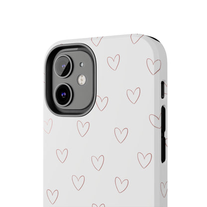 Hand-Drawn Hearts Tough Phone Case | Minimal Pink Heart Pattern