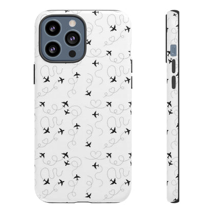 Minimal Paper Airplane Pattern Phone Case – Black White Aesthetic Tough Cover