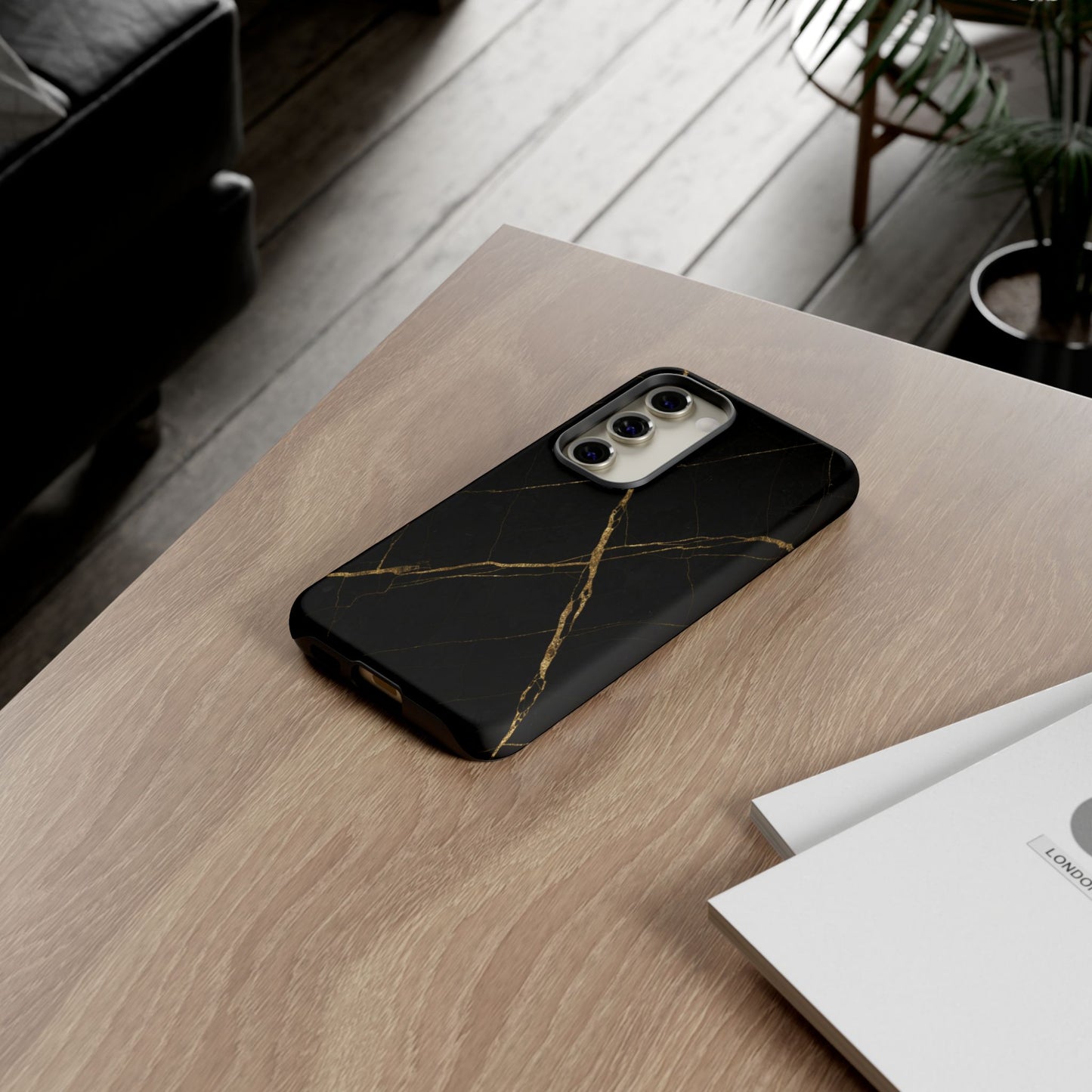 Black Marble Phone Case with Gold Veins | Minimal Luxury Tough Case