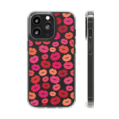 Kiss Print Clear Phone Case | Red Lip Pattern Impact-Resistant Case