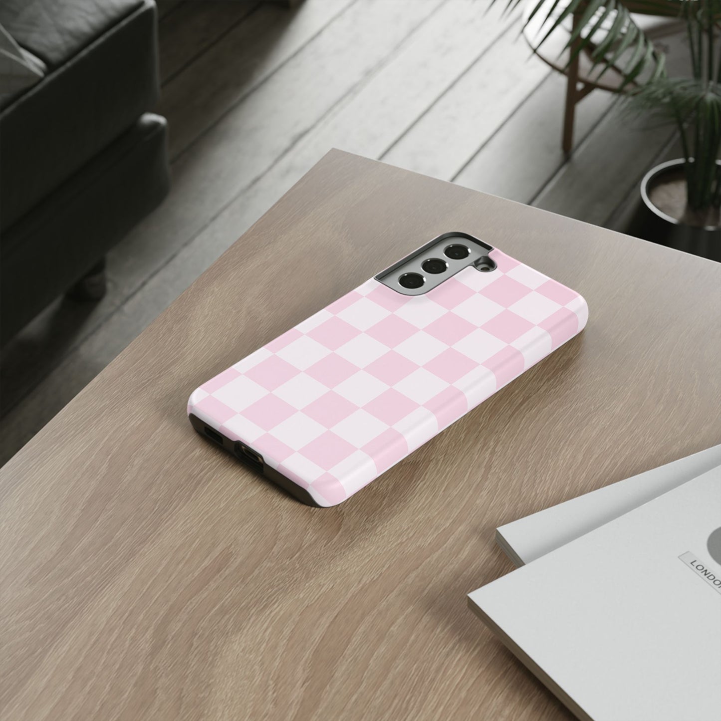Pink Checkerboard Phone Case | Aesthetic Tough Protective Case