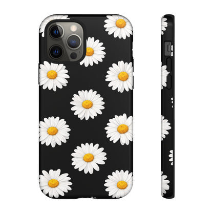 Black Daisy Floral Tough Phone Case – Cute Protective Cover for Iphone, Samsung Galaxy and Pixel