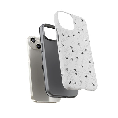 Minimal Paper Airplane Pattern Phone Case – Black White Aesthetic Tough Cover