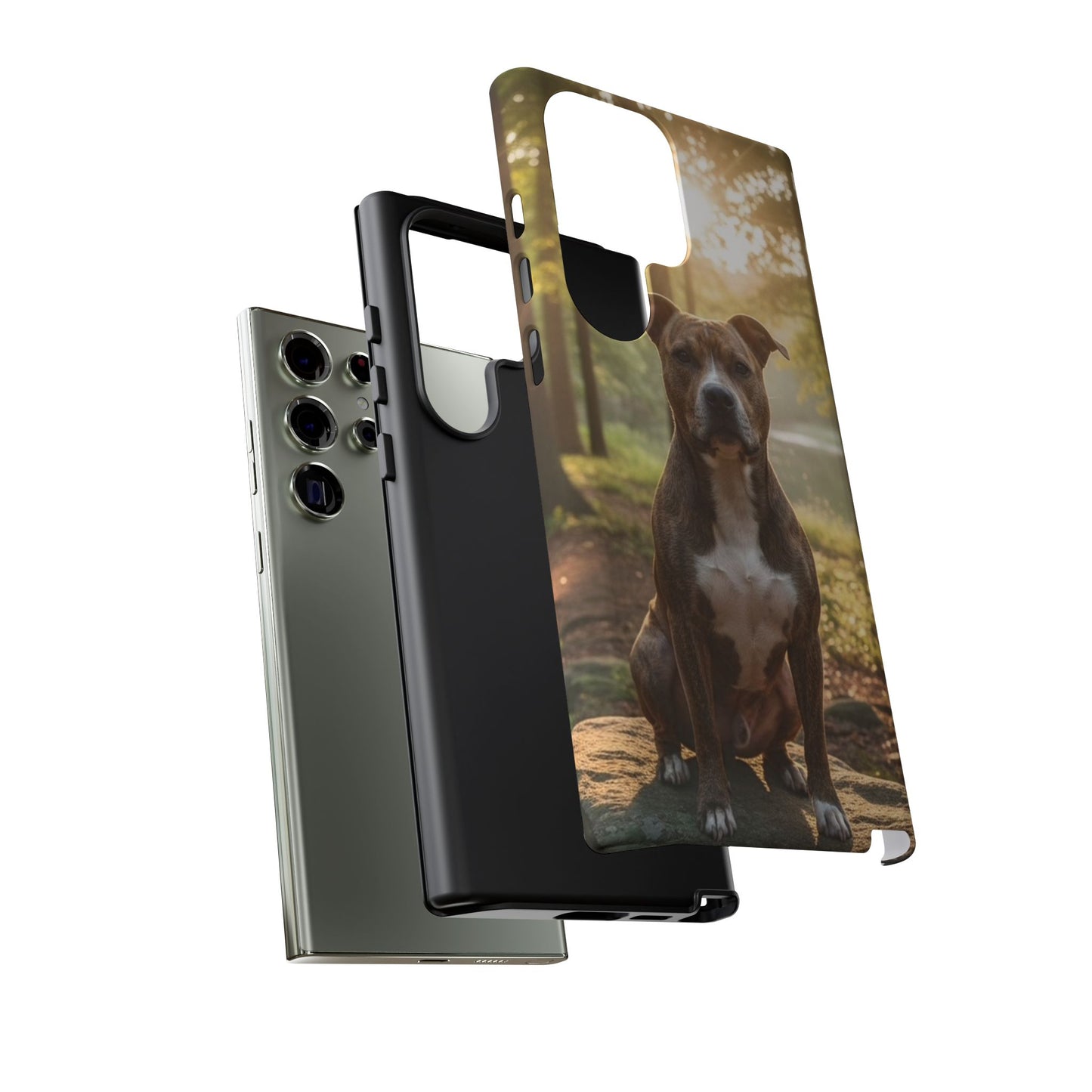 Pitbull Portrait Phone Case | Dog Lover Tough Case, Sunset Forest