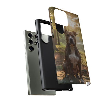 Pitbull Portrait Phone Case | Dog Lover Tough Case, Sunset Forest