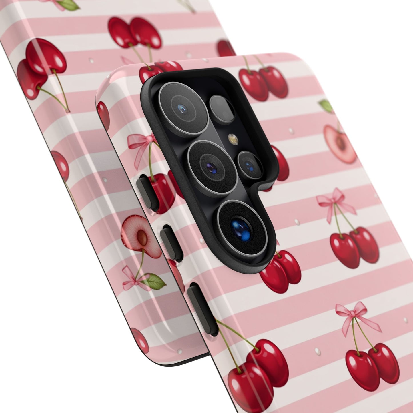 Coquette Cherry Bow Phone Case | Cute Pink Aesthetic Cherry Pattern Tough Case for iPhone & Samsung