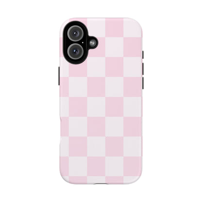 Light Pink Checkerboard Phone Case | Pastel Aesthetic Checkered iPhone & Samsung Tough Case