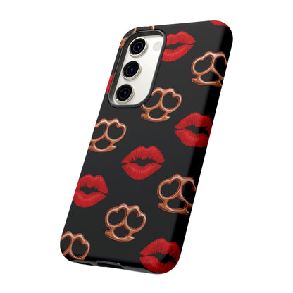 Red Lipstick & Knuckle Duster Phone Case | Bold Kiss Print Tough Protective Cover for Iphone, Samsung Galaxy and Pixel