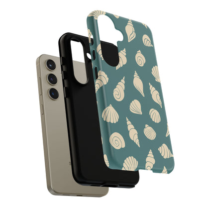 Seashell Pattern Phone Case | Teal Coastal Shells Tough Case for Iphone, Samsung Galaxy and Pixel