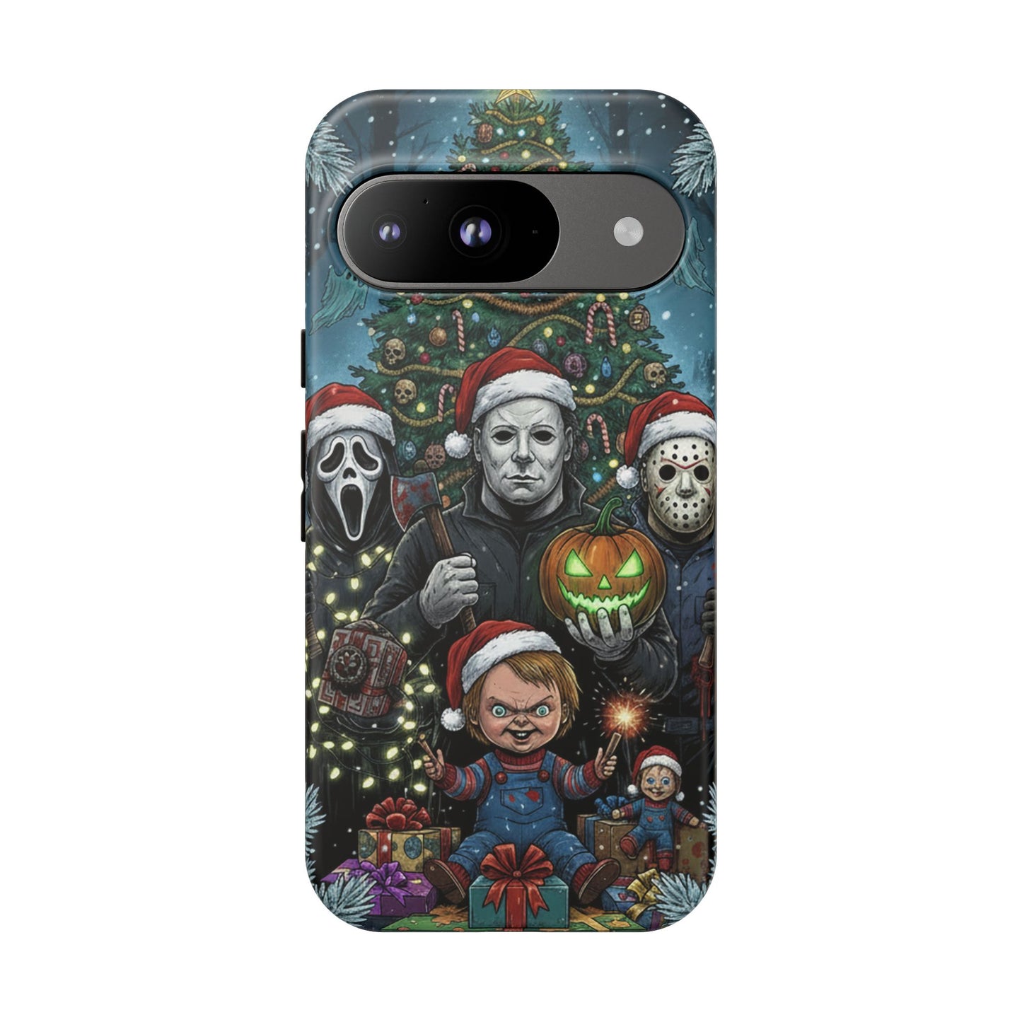 Christmas Horror Phone Case – Festive Slasher Collage Tough Case (iPhone, Samsung, Pixel)