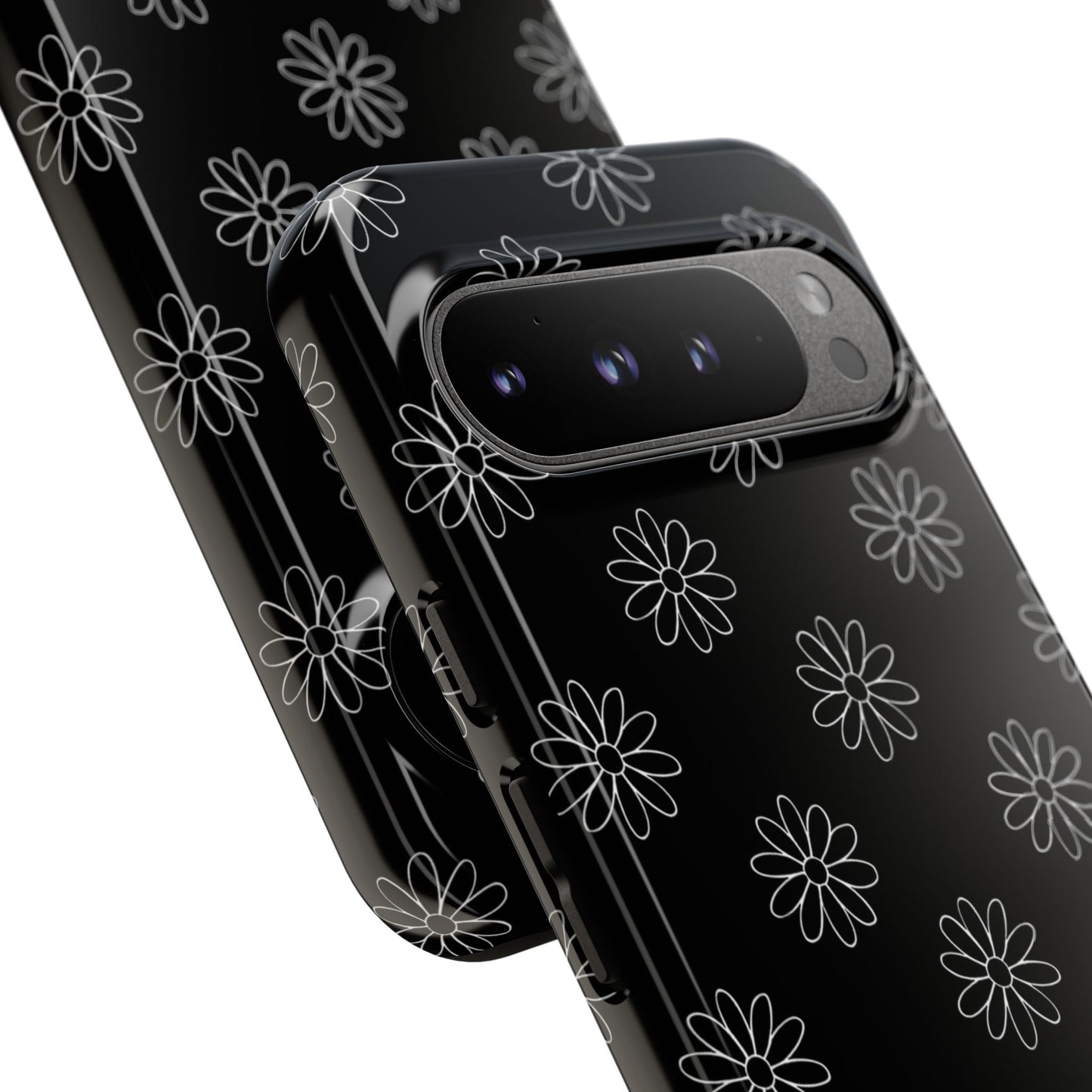 Black Daisy Floral Phone Case – Slim Protective Tough Case for Iphone, Samsung Galaxy and Pixel