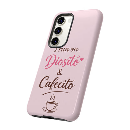 I Run on Diosito y Cafecito Phone Case, Pink Aesthetic Latina Faith Coffee Case, Girly Protective iPhone Samsung Cover