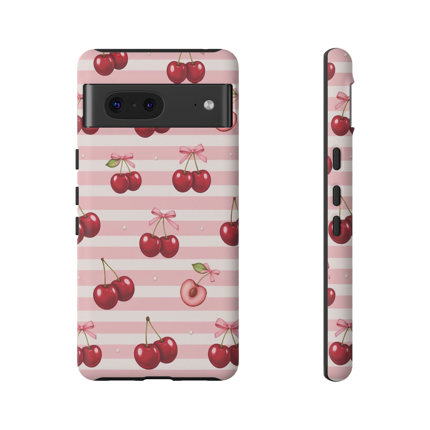 Coquette Cherry Bow Phone Case | Cute Pink Aesthetic Cherry Pattern Tough Case for iPhone & Samsung