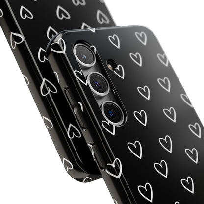 Doodle Heart Phone Case – Minimal Black & White Heart Pattern | Tough Protective Case